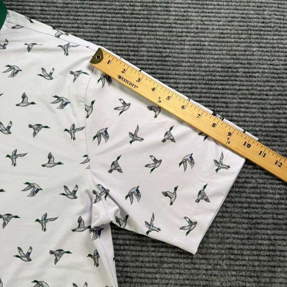 Waggle Golf Polo Shirt Men XL White Mallard Duck Print Green Collar Short Sleeve - Picture 11 of 12